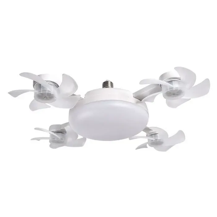 Ventilateur de plafond 2 en 1 à intensité variable lumineux forme drone avec télécommande pour chambre et salon – Blanc