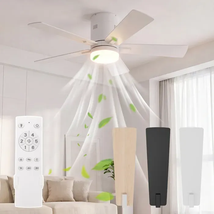 Ventilateur de Plafond 2 en 1 avec 42 Pouces 5 Pales Plafonnier Ventilateur Silencieux avec LED Dimmable et 6 VitessesBlanc