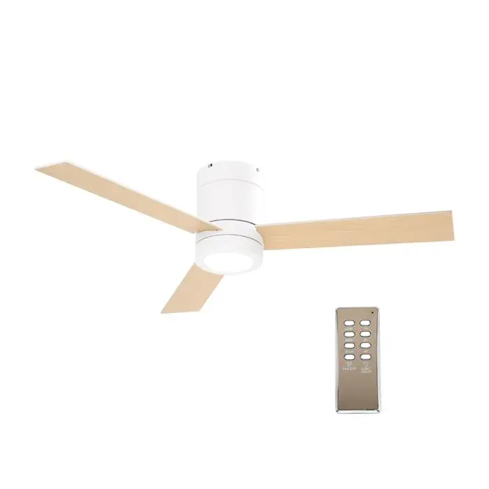 Ventilateur de plafond 2 en 1 avec lumière LED 3 vitesses silencieux télécommande diamètre 112cm naturel et blanc