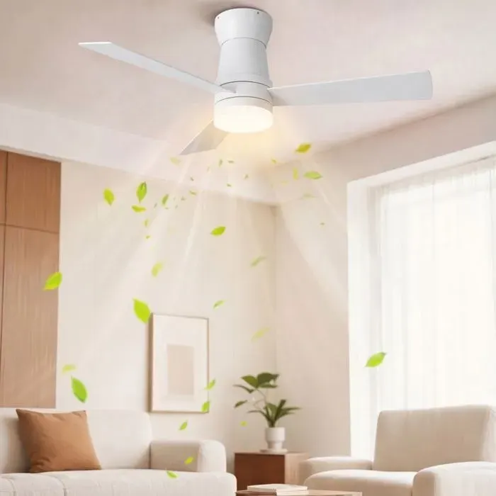 Ventilateur de plafond 2 en 1 avec lumière LED réglable 6 vitesses télécommande moteur silencieux pour chambre salon Blanc