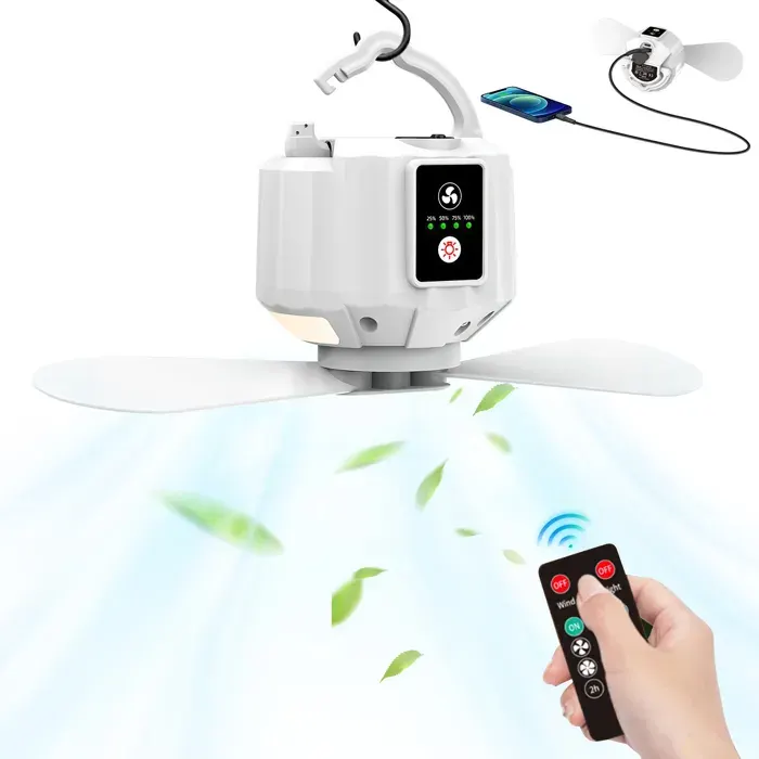 Ventilateur de Plafond 26cm avec Lumiere et Télécommande 3 Vitesses 3 Niveaux de Luminosité Minuterie pour Chambres Balcons Tentes