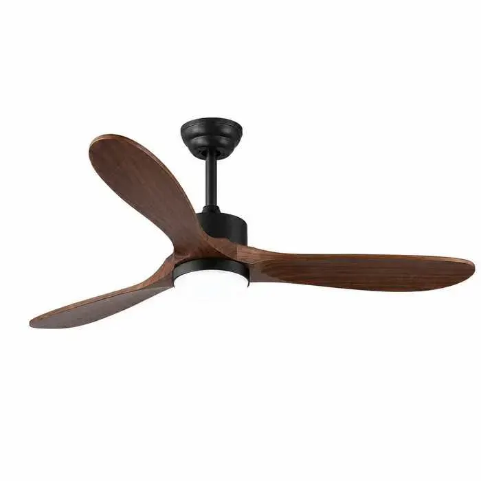 Ventilateur de plafond 3 pales bois avec éclairage LED tricolore 6 vitesses moteur silencieux rotation avant/inverse
