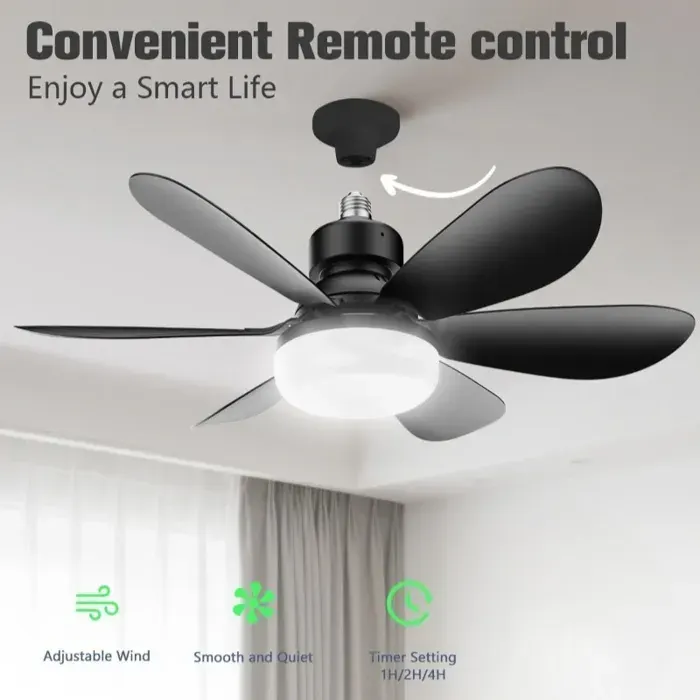 Ventilateur de plafond 30W E27 avec télécommandefonction de gradation LEDadapté au salonau bureau et à maison85-265V-42cm-Noir