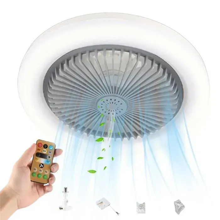 Ventilateur de plafond - 30W - Gris - LED intégrée - Télécommande