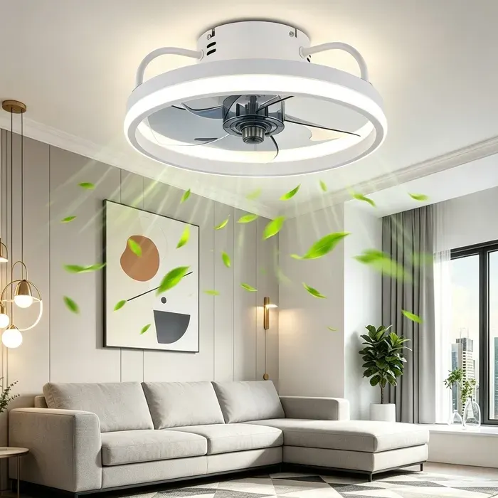 Ventilateur de plafond - 33cm - avec Lumière et télécommande - Dimmable Silencieux 6 Vitesses - pour Cuisine Chambre Salon - Blanc