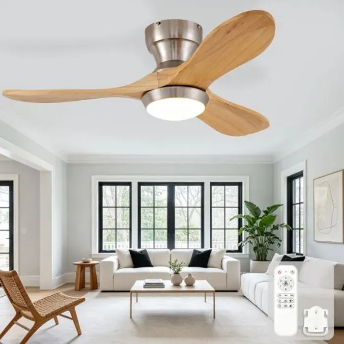 Ventilateur de plafond 36 pouces avec éclairage pales en bois massif 3CCT -6 vitesses et fonction réversi VENTILATEUR DE PLAFOND