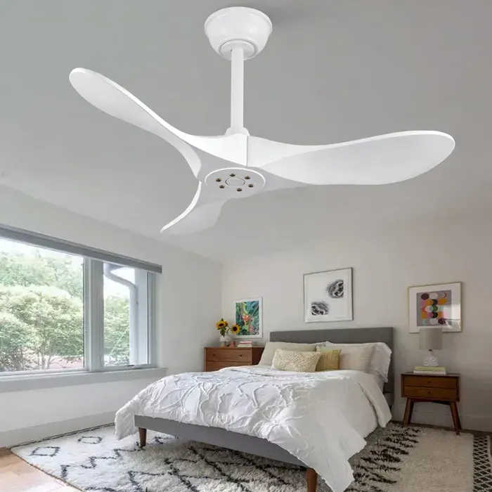 Ventilateur de Plafond 36 Pouces Blanc Sans Lumière 3 Pales Bois Massif Moteur DC Silencieux Télécommande