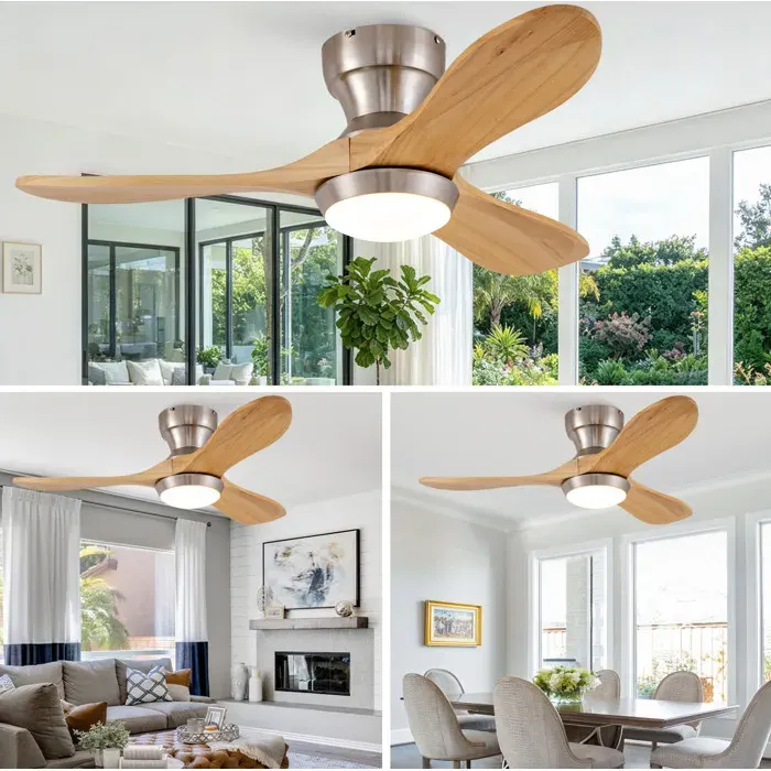 Ventilateur De Plafond 36 Pouces Bois Avec Éclairage FloraGrace Pour Salon Chambre Réversible Silencieux Ø90x245cm