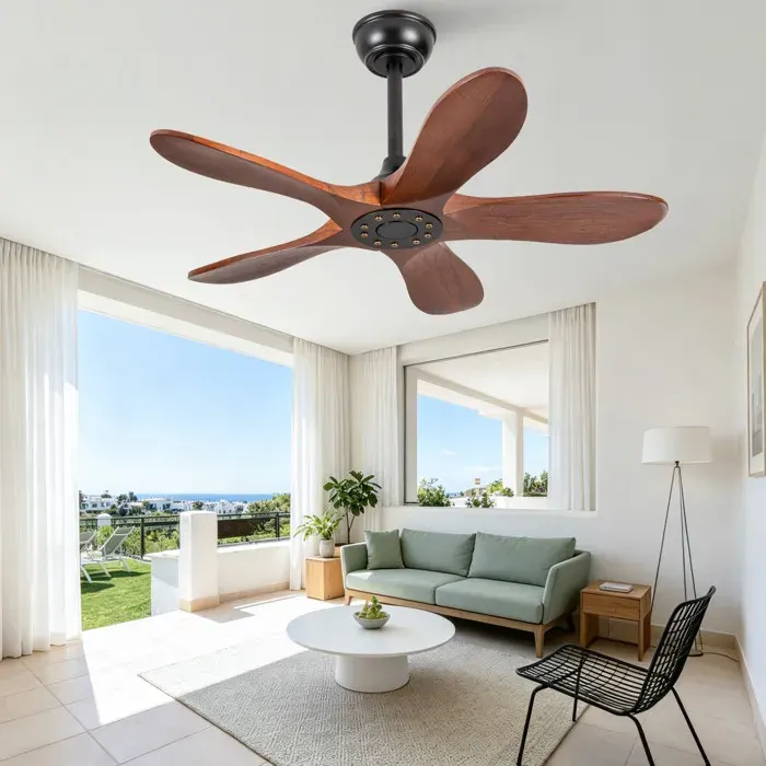 Ventilateur de plafond 36 pouces sans lumière 5 pales en bois 6 vitesses réversibles noir et noyer
