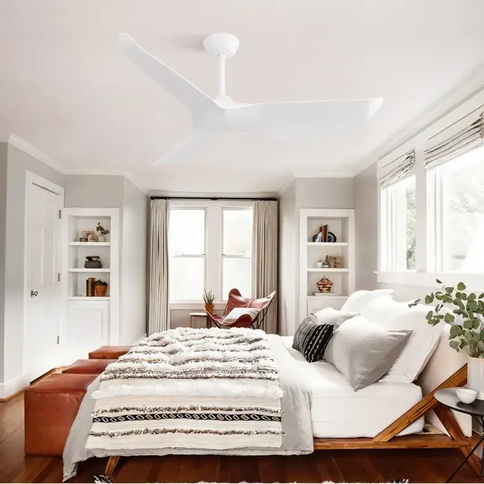 Ventilateur de plafond 38 pouces (965 cm) sans lumière moteur DC télécommande réversible blanc ABS