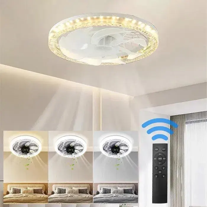 Ventilateur de plafond - 4 vitesses - 3 couleurs de lumière - 360° pivotant - 45W