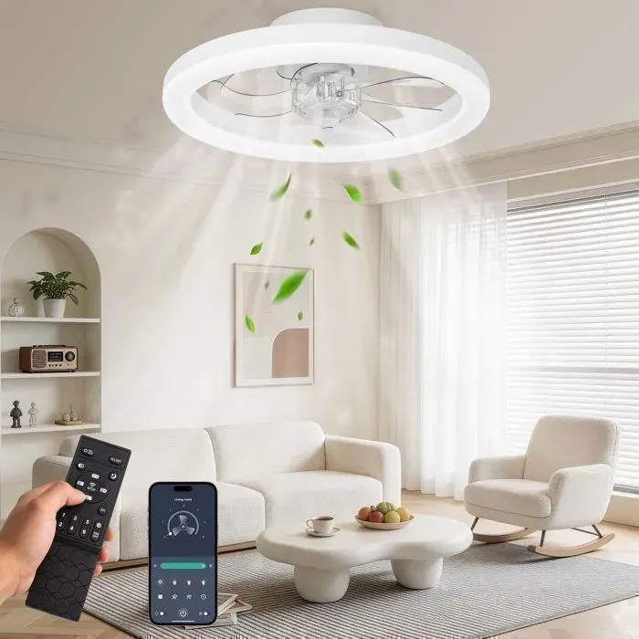 Ventilateur de Plafond 40cm Silencieux avec Lumière®WHD©3 LEDs (3000K-6500K) Mode Hiver/ÉtéTélécommande+APP pour Chambre/Salon