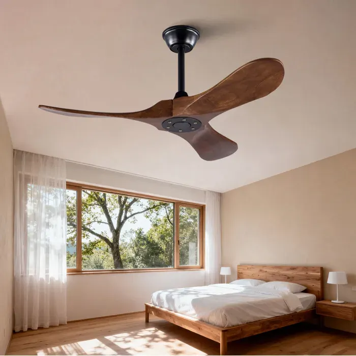 Ventilateur de plafond 42 à 3 pales en bois moteur DC réversible 6 vitesses minuterie télécommande noir/noyer