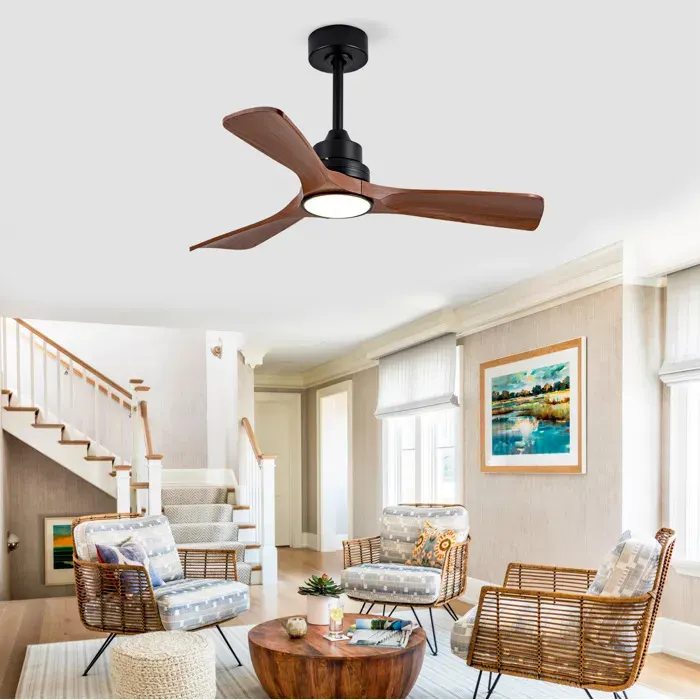 Ventilateur de plafond 42 avec LED intégrée télécommande moteur DC réversible pales ABS noir/noyer foncé