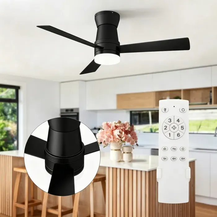 Ventilateur de plafond 42 avec lumière - 6 vitesses - Dimmable - Télécommande - Silencieux - Pour Cuisine Chambre Salon - Noir