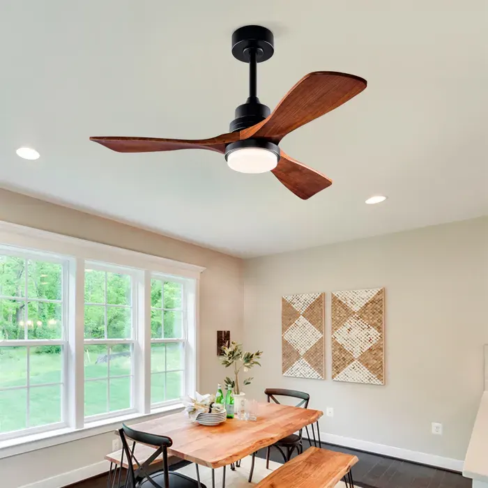 Ventilateur de plafond 42 avec lumière télécommande 6 vitesses moteur DC réversible métal et bois noir/noyer