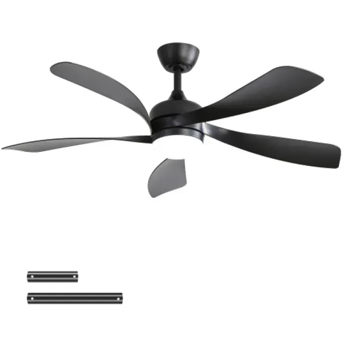 Ventilateur de plafond 42 noir et marron avec lumière moteur CC minuterie 1/4/8 h télécommande 5 pales ABS