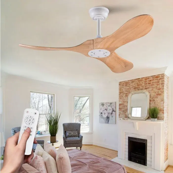 Ventilateur De Plafond 42 Pouces 6 Vitesses Télécommande Moteur DC silencieux Bois naturel Blanc