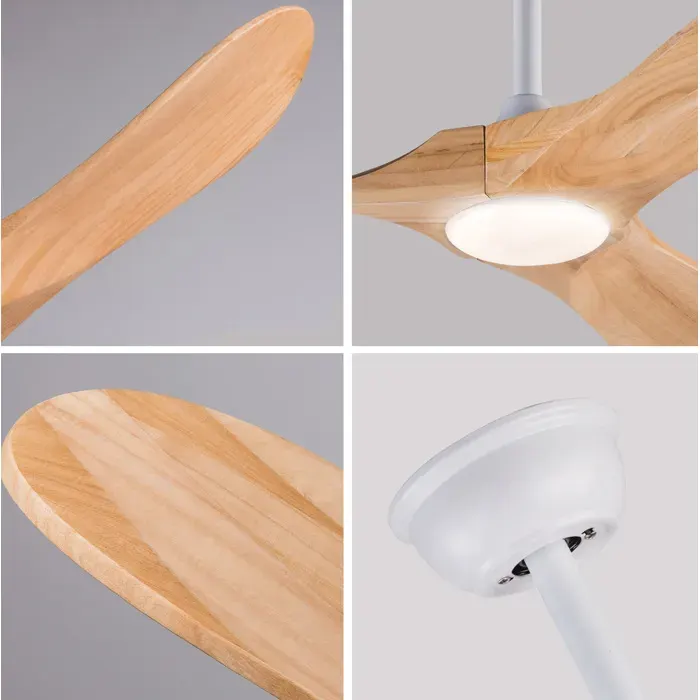 Ventilateur de plafond 42 pouces avec éclairage LED télécommande 3 pales en bois 6 vitesses réversible