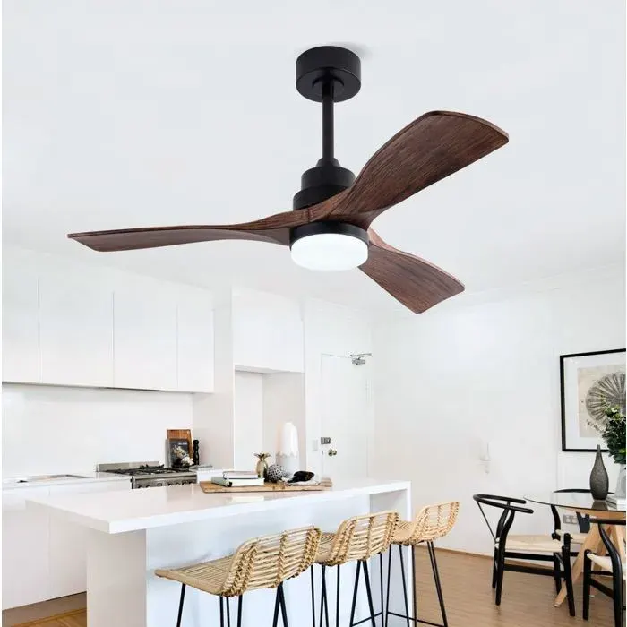 Ventilateur de plafond 42 pouces avec LED 20W et télécommande moteur DC réversible ABS noir noyer foncé