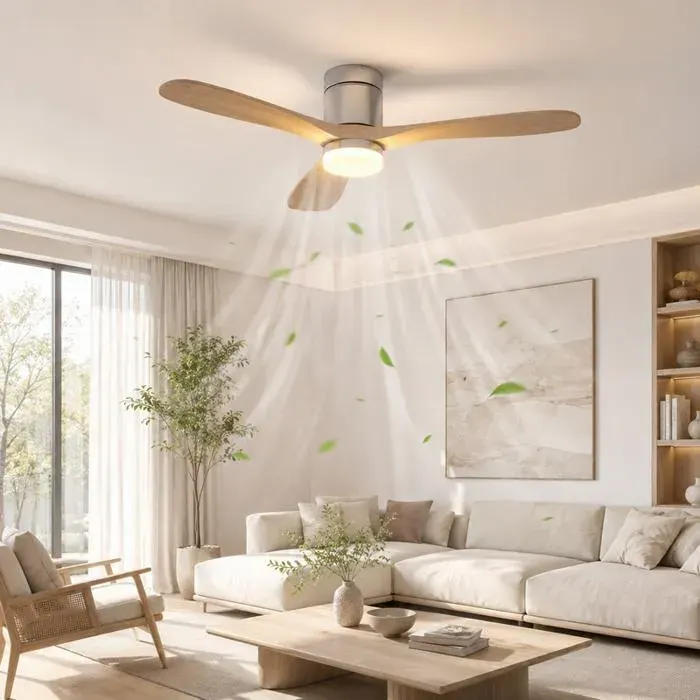 Ventilateur de plafond 42 pouces avec LED 3 pales effet bois moteur DC silencieux 6 vitesses télécommande