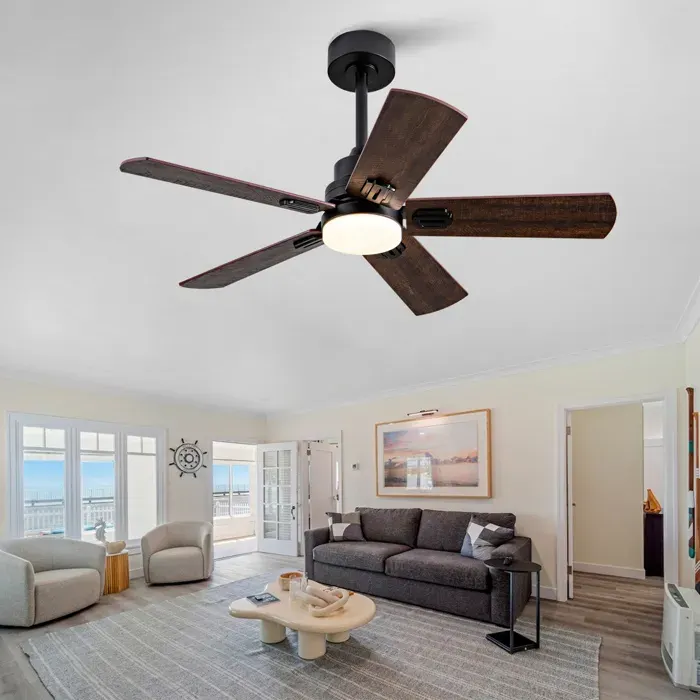 Ventilateur De Plafond 42 Pouces avec LED dimmable 6 vitesses pales réversibles noyer noir