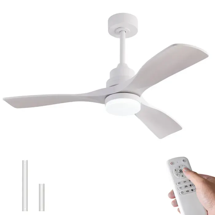Ventilateur de Plafond 42 Pouces avec Lumière et Télécommande 3 Pales Blanc Moderne Moteur DC Silencieux Style Rustique