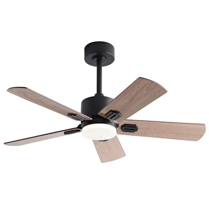 Ventilateur de plafond 42 pouces avec lumière LED 20W 6 vitesses réversible télécommande métal/bois noir noyer