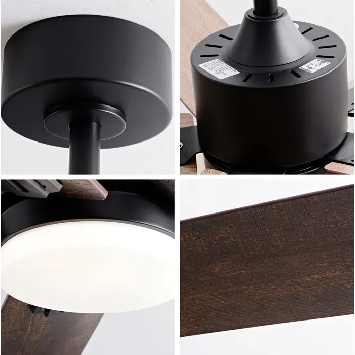 Ventilateur de plafond 42 pouces avec lumière LED 20W - TCQPZ - 6 vitesses réversible télécommande noir noyer foncé