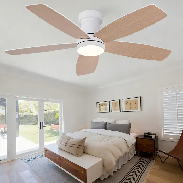 Ventilateur de plafond 42 pouces avec lumière LED et télécommande 3 pales bois bicolore moteur DC silencieux réversible