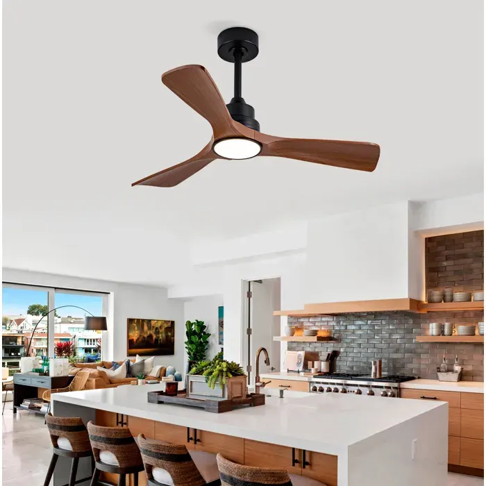 Ventilateur de plafond 42 pouces avec lumière LED télécommande dimmable moteur DC silencieux noir noyer ORVRYN