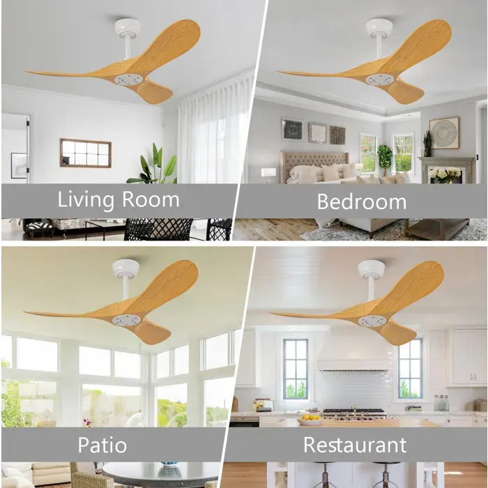 Ventilateur De Plafond 42 Pouces Blanc Naturel Sans Lumière FloraGrace Pour Chambre Télécommande 6 Vitesses 107x107x38cm