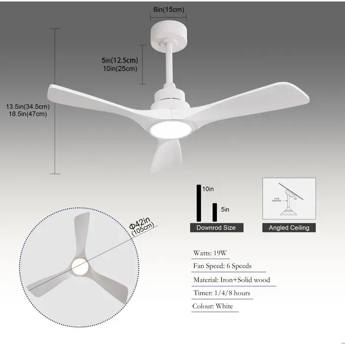 Ventilateur De Plafond 42 Pouces Blanc Ventilateur Plafonnier Led FloraGrace Pour Salon Chambre 6 Vitesses 106x106x345cm