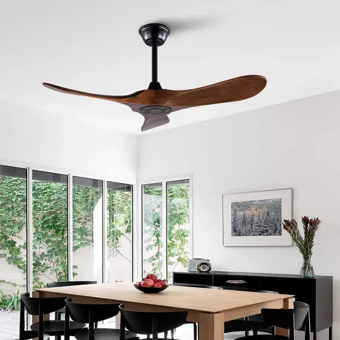 Ventilateur de plafond 42 pouces design hélice 3 pales bois finition noyer mémoire et télécommande intérieur moderne