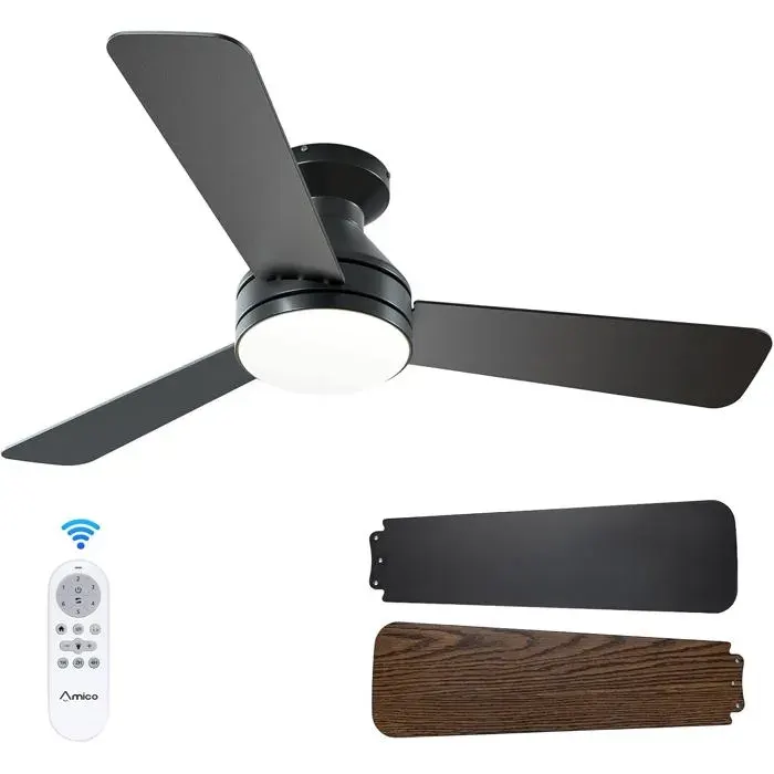 Ventilateur de Plafond 42 pouces Éclairage Réversible 3CCT Dimmable Silencieux Noir