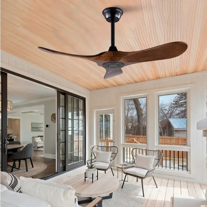 Ventilateur de plafond 42 pouces Maisentiel 3 pales en bois massif design hélice noir et noyer sans lumière