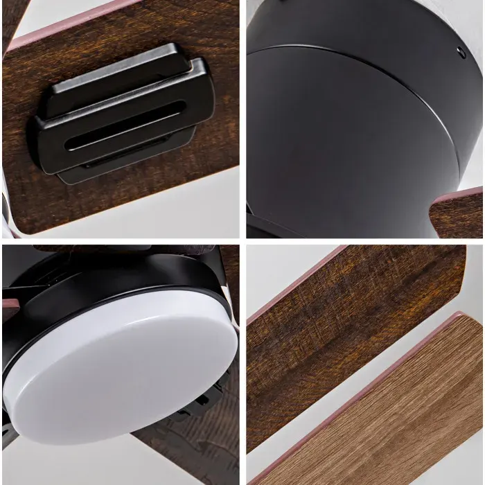Ventilateur de plafond 42 pouces noir avec LED dimmable télécommande moteur DC réversible 5 pales bois