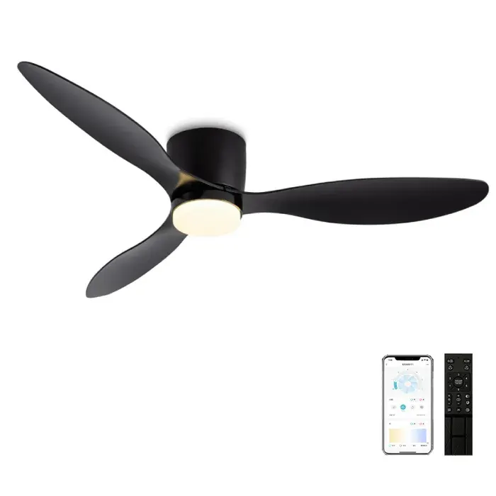 Ventilateur de plafond 42 pouces noir LED moteur CC réversible 6 vitesses minuterie télécommande silencieux design élégant