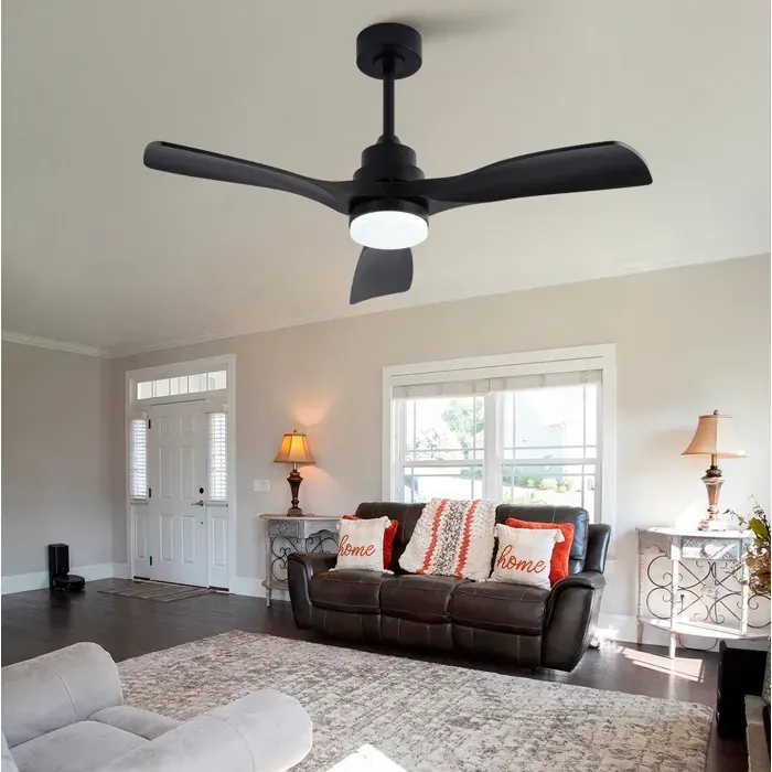 Ventilateur De Plafond 42 Pouces Noir Ventilateur Avec Lumière FloraGrace Pour Salon Télécommande Et 6 Vitesses 107x107x40cm