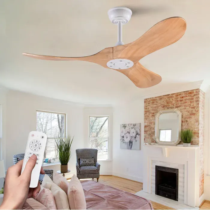 Ventilateur de plafond 42 pouces sans éclairage EVRYAE 107 x 107 x 32 cm télécommande bois et métal blanc naturel