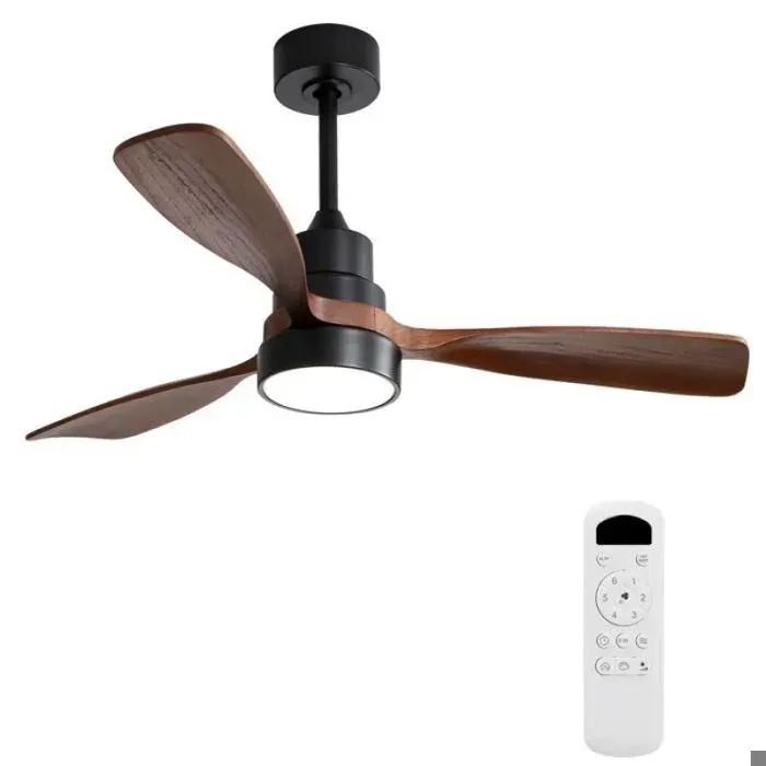 Ventilateur de plafond 48 pouces avec lumière LED3 pales en bois massifMoteur DC 65% économe6 vitessesPo VENTILATEUR DE PLAFOND