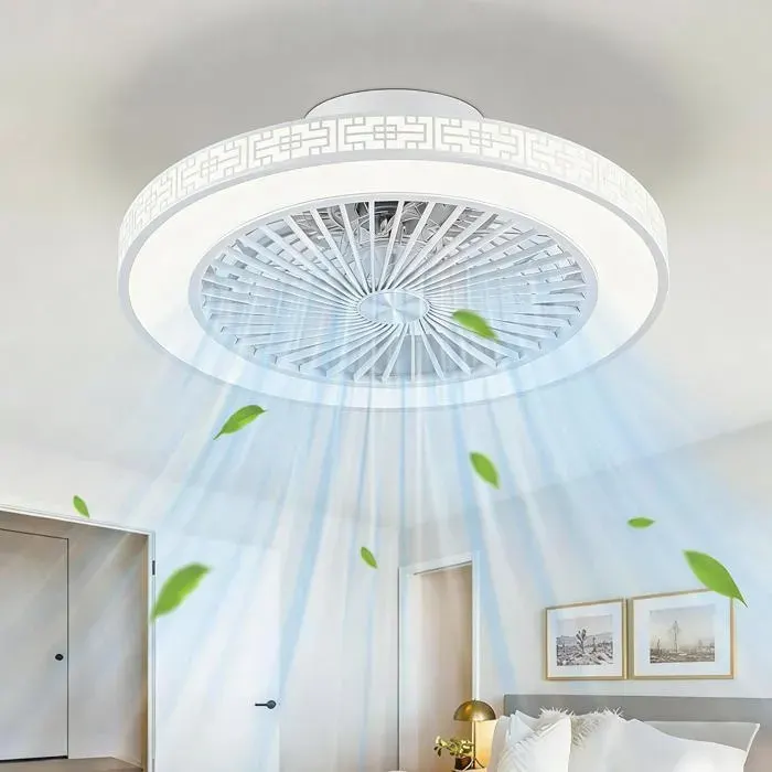 Ventilateur de Plafond 48cm avec Lumière et Télécommande Dimmable Réversible Ventilateurs de Plafond Bas LED Ventilateur (Blanc)