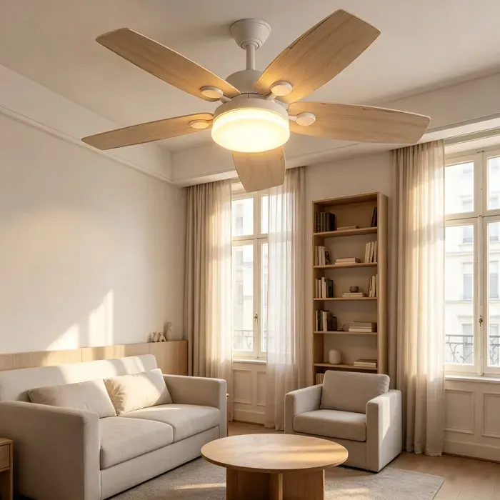 Ventilateur de plafond 5 pales LED 3 couleurs 6 vitesses silencieux réversible été/hiver télécommande Bois naturel chambre salon