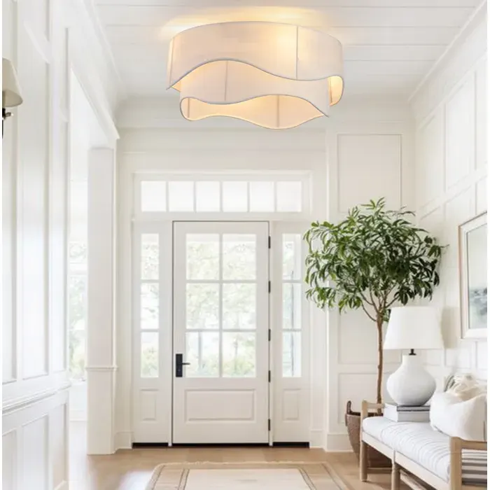 Ventilateur de plafond 50 cm avec plafonnier 4 douilles E26 télécommande et Bluetooth blanc et doré