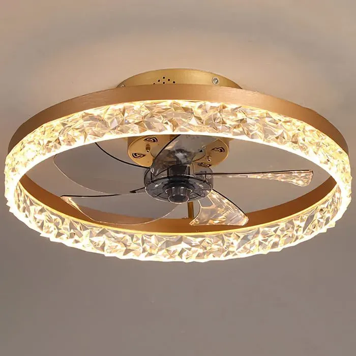 Ventilateur de plafond 50 cm doré LED dimmable 6 vitesses minuterie télécommande silencieux parfait pour salon chambre