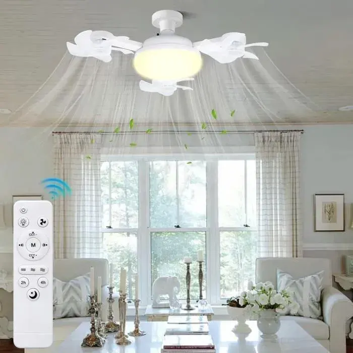 Ventilateur de Plafond 50 W avec Lumière et 3 Têtes de Drone 3 Températures de Couleur 3 Vitesses pour Salon Chambre Cuisine