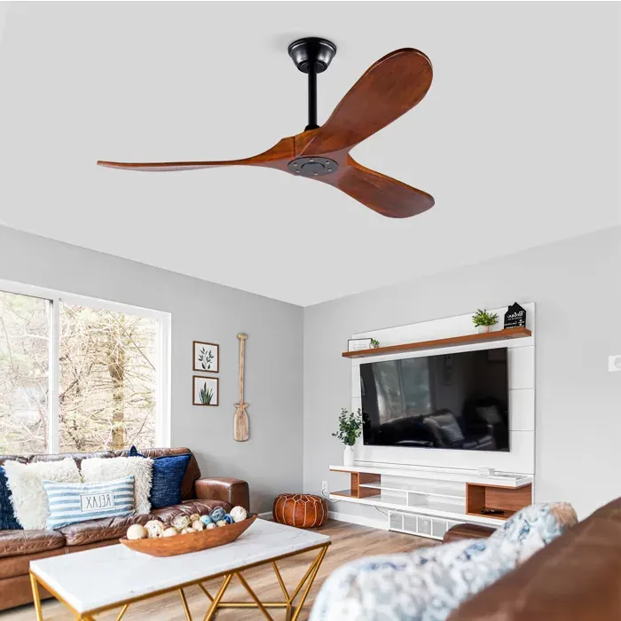 Ventilateur de plafond 52 3 pales en bois moteur DC réversible télécommande 6 vitesses noir/noyer foncé