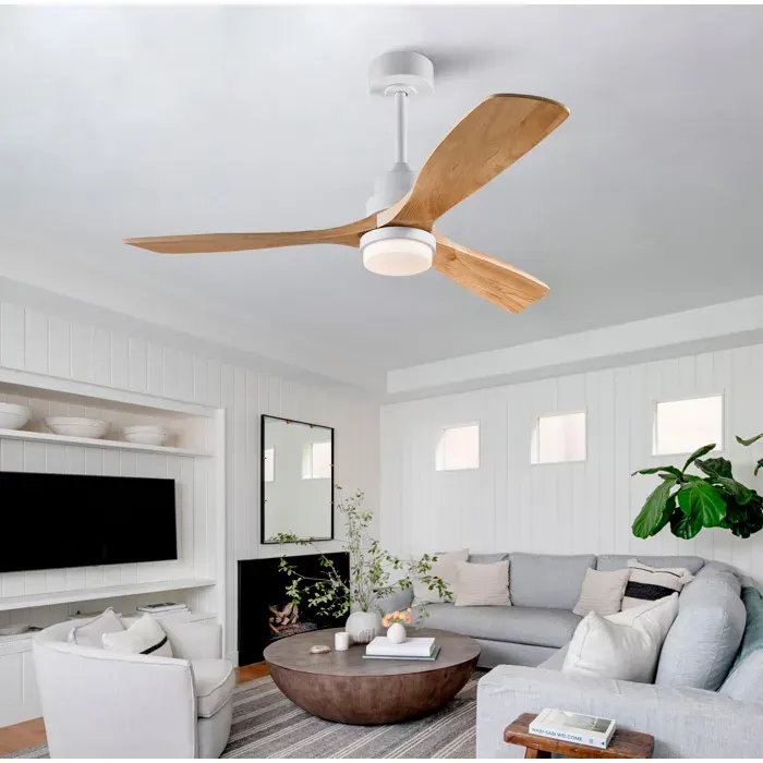 Ventilateur de plafond 52 avec lumière 3 couleurs télécommande variateur moteur DC réversible métal/bois blanc naturel