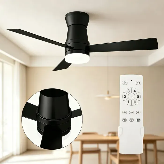 Ventilateur de plafond 52 avec lumière - 6 vitesses - Dimmable - Télécommande - Silencieux - Pour Cuisine Chambre Salon - Noir