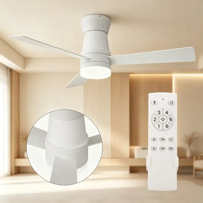 Ventilateur de plafond 52 avec lumière - 6 vitesses - Dimmable - Télécommande - Silencieux - Pour Cuisine Chambre Salon - Blanc